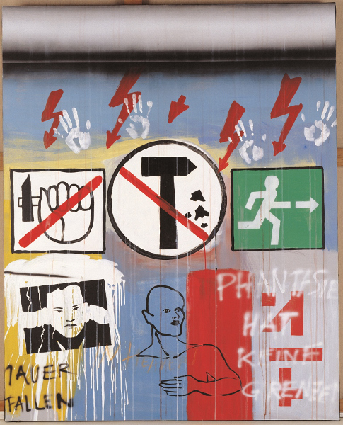 Peter Klasen - Rétrospective : Peter Klasen, Mur de berlin / Phantasie hat keine Greuzen, 1988, acrylique sur toile, 162*130